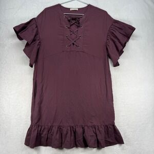 Ulla Johnson Mini Dress Lace Up Ruffle Sleeve Tencel Blend Casual Size‎ 2
